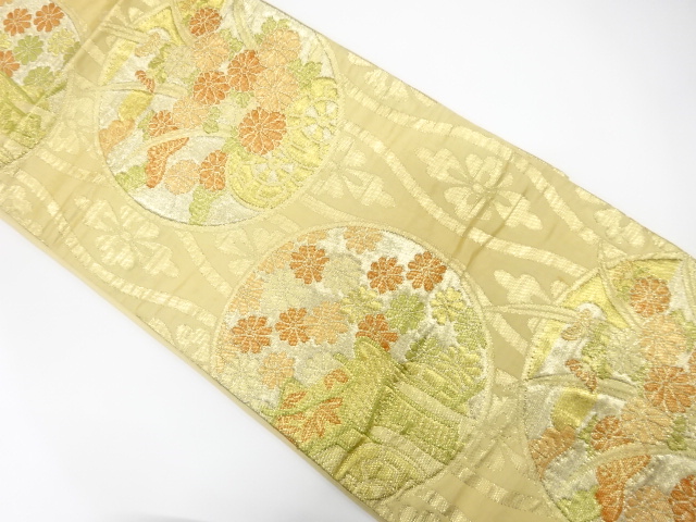 JAPANESE KIMONO / ANTIQUE FUKURO OBI / SILK / WOVEN FLOWER ROUNDEL